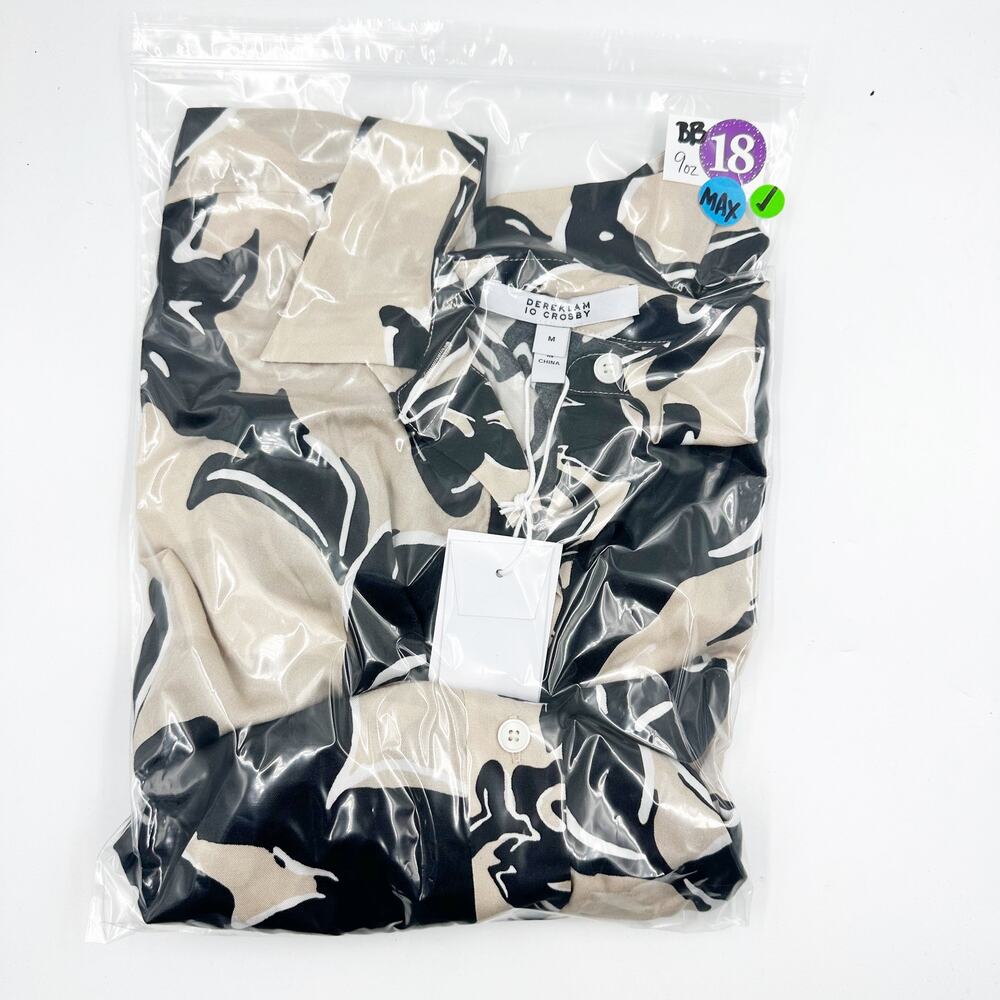 Derek Lam Black Ivory Abstract Print Tencel Button Down Blouse US M Resort Chic - Picture 6 of 6